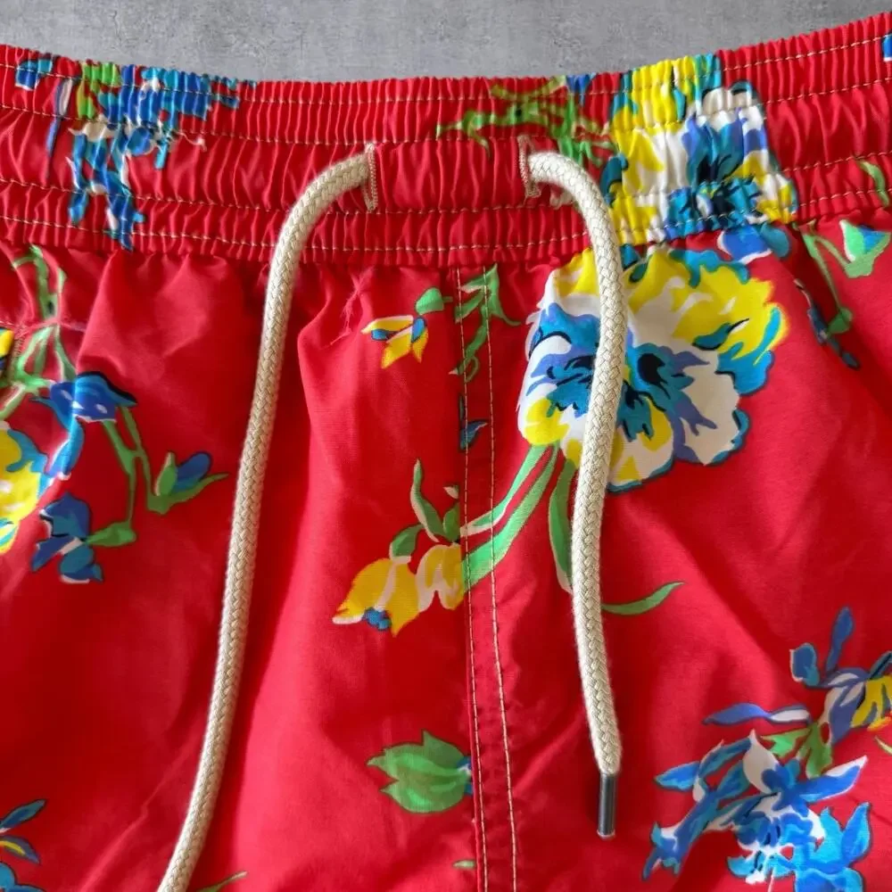 Vintage 90s Polo Ralph Lauren Swim Trunks Shorts Mens Medium M Red Floral Hawaii